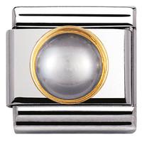 Nomination Charm Composable Classic Round Stones Grey Pearl Steel