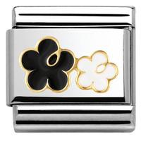 Nomination Charm Composable Classic Elegance Double Flower Black and White Steel