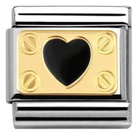 Nomination Charm Composable Classic Elegance Engraved Plate with Heart and Screws Black Steel