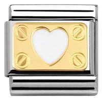 Nomination Charm Composable Classic Elegance Engraved Plate with Heart and Screws White Steel