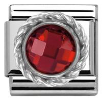 Nomination Charm Composable Classic Cubic Zirconia Round Faceted Stones Red Steel