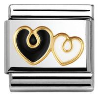Nomination Charm Composable Classic Elegance Double Heart Black and White Steel