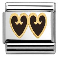 Nomination Charm Composable Classic Elegance Double Heart with Decoration Black Steel