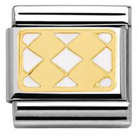 Nomination Charm Composable Classic Elegance Engraved Plaque with 4 Rhombuses White Steel