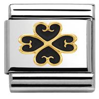 Nomination Charm Composable Classic Elegance Four-leaf Clover with Heart Black Steel