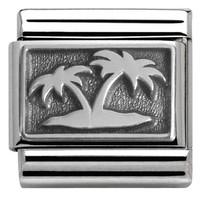 Nomination Charm Composable Classic Plates Oxidized Island with Palm Trees Steel