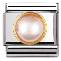 Nomination Charm Composable Classic Round Stones Pink Pearl Steel