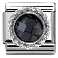 Nomination Charm Composable Classic Cubic Zirconia Round Faceted Stones Black Steel