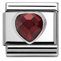 Nomination Charm Composable Classic Heart Shaped Faceted Cubic Zirconia Red Steel