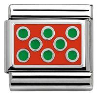 Nomination Charm Composable Hearts and Geometric Link Green Dots Red Background Steel