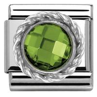 Nomination Charm Composable Classic Cubic Zirconia Round Faceted Stones Green Steel