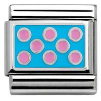 Nomination Charm Composable Hearts and Geometric Link Fuchsia Dots Light Blue Background Steel