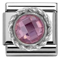 Nomination Charm Composable Classic Cubic Zirconia Round Faceted Stones Pink Steel