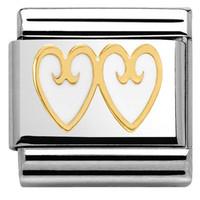 Nomination Charm Composable Classic Elegance Double Heart with Decoration White Steel