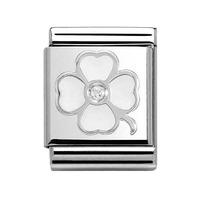 nomination big cubic zirconia and white enamel four leaf clover charm  ...