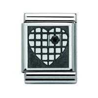 nomination big black cubic zirconia grid heart charm 33230704