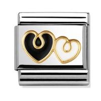 Nomination Elegance - Black White Double Heart Charm 030279-0 07
