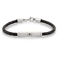 Nomination Tribe - Mens Black Leather Cubic Zirconia Bracelet 026420 001