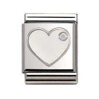 Nomination BIG Cubic Zirconia White Enamel Heart Charm 332305/03