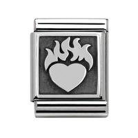 Nomination BIG Heart With Flames Charm 332110/14