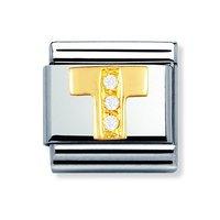 Nomination Composable Classic 18ct Gold Letter T Zirconia Charm