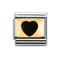 Nomination Composable Classic 18ct Gold and Black Enamel Heart Charm