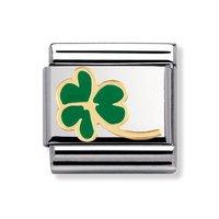 Nomination Composable Classic 18ct Gold and Green 4 Leaf Clover Charm