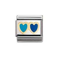 nomination composable classic gold and enamel blue double heart charm