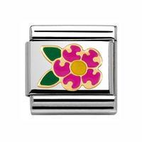 nomination composable classic 18ct gold and enamel fuchsia flower char ...