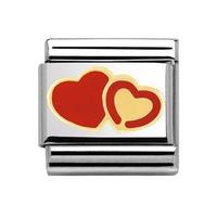 Nomination Composable Classic Gold Design Double Red Heart Charm