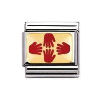 Nomination Composable Classic 18ct Gold and Red Enamel 4 Hands Brotherhood Charm