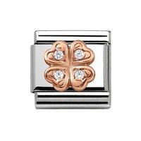 Nomination 9ct Rose Gold Composable Classic Zirconia Four Leaf Clover Charm