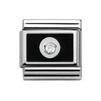 nomination composable classic silver and cubic zirconia black enamel c ...