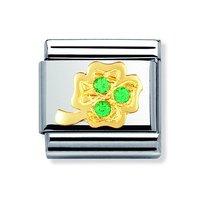 Nomination Composable Classic 18ct Gold and Green Zirconia Clover Charm