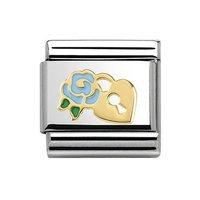 Nomination Composable Classic 18ct Padlock and Blue Rose Charm