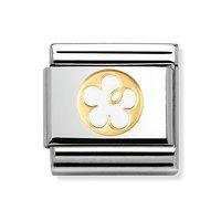 Nomination Composable Classic 18ct Gold and White Enamel Flower Charm