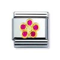 Nomination Composable Classic 18ct Gold and Red Zirconia Flower Charm