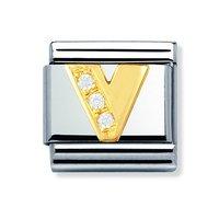 Nomination Composable Classic 18ct Gold Letter V Zirconia Charm