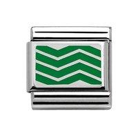 Nomination Composable Classic Silver Charm with Green Enamel Zig Zag Lines