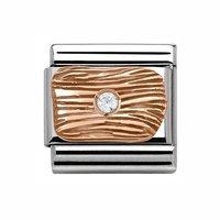 Nomination Composable Classic 9ct Rose Gold and Zirconia Bark Plate Charm