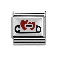 Nomination Composable Classic Red Hearts With Safety Pin Charm