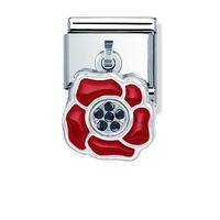 Nomination Composable Hanging Cubic Zirconia and Red Flower Charm