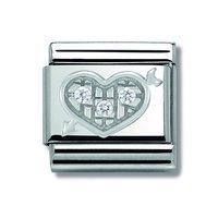 Nomination Composable Classic Silver and White Zirconia Heart Grid Charm