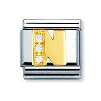 nomination composable classic 18ct gold and zirconia letter n charm