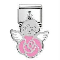 nomination composable hanging pink enamel rose and cherub drop charm