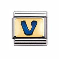 nomination composable classic blue letter v gold charm