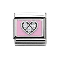 Nomination Composable Classic Silver and Pink Heart with Cubic Zirconia Charm