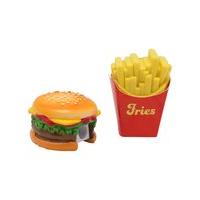 NPW Fun Novelty Fast Food Burger Shaped Pencil Sharpener and Fries Eraser Stationary Set - Multicolour