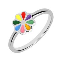 NSPCC Silver Enamel Multicolour Eight Petal Flower Ring