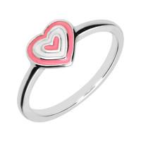 NSPCC Silver Enamel Pink and White Layered Heart Ring
